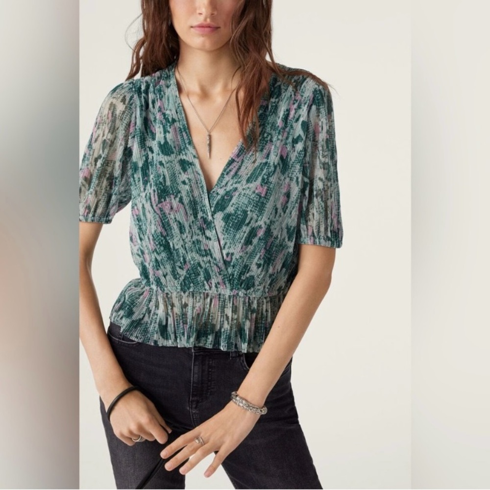 ba&sh metallic flutter sleeve blouse
